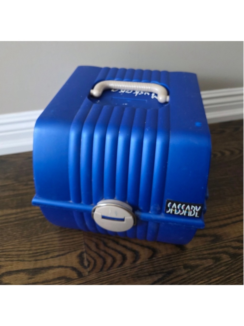 Vintage Sassaby Train Case Organizer Blue Makeup Jewelry Storage Box Case
